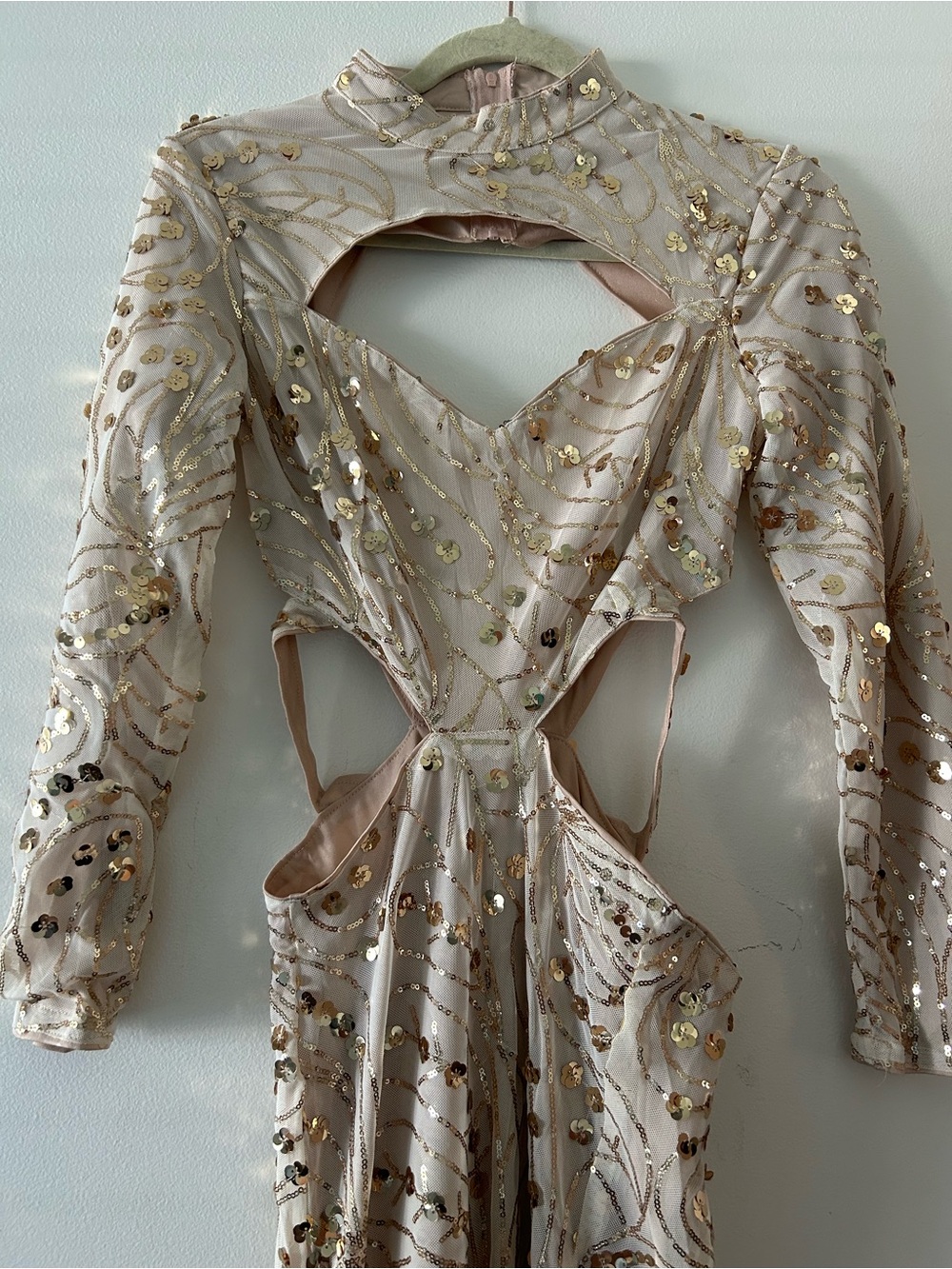 Backless Sequin Cutout Evening Gown in Champagne - Picture 2 of 6
